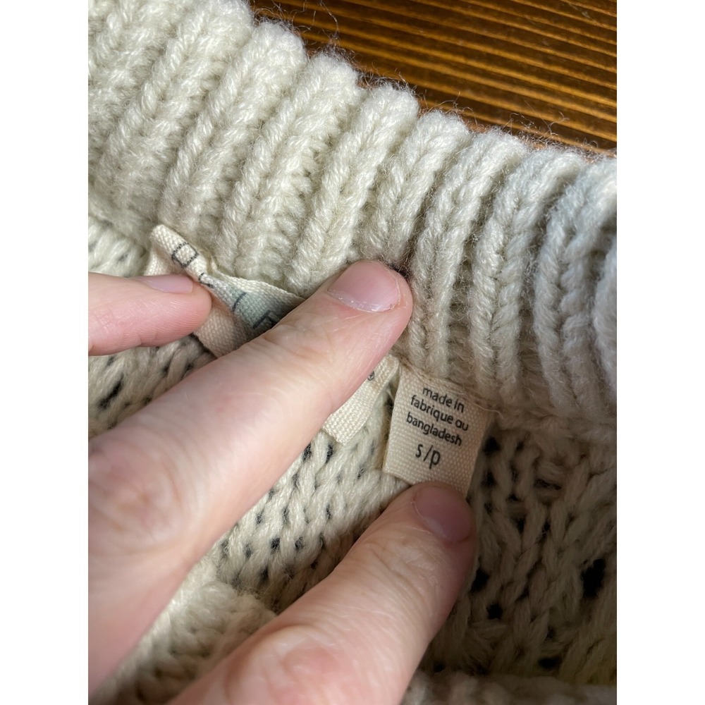 Retrod Sweater Women's Size Small Petite Cream Black Cable Knitted Ribbed Edges - Picture 6 of 8